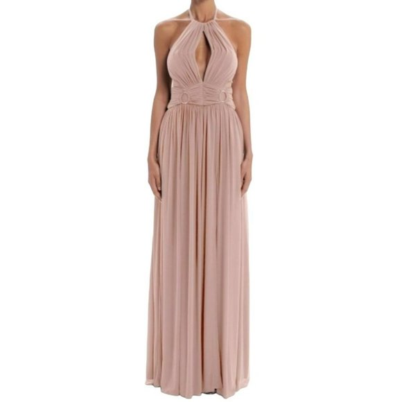Forever Unique Keyhole Cutout Chiffon Maxi Gown Blush Pink Size 4 NWT